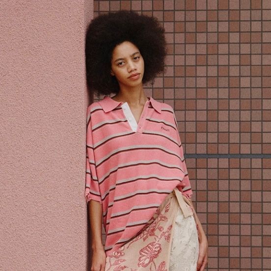 【残り一点】NL Border Grunge Big Polo Knit