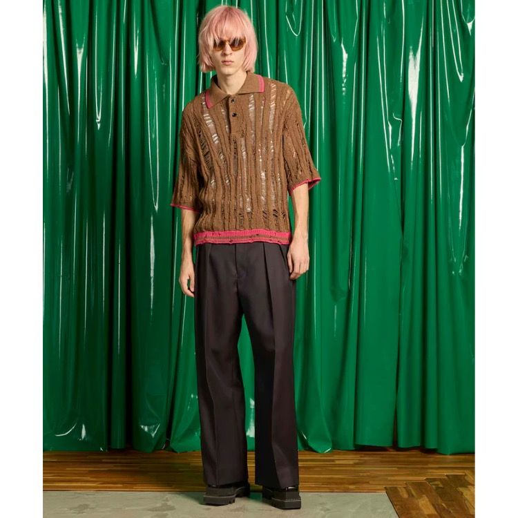 【残り一点】48/2 4Colors Chambray Wool 2tuck Wide Pants