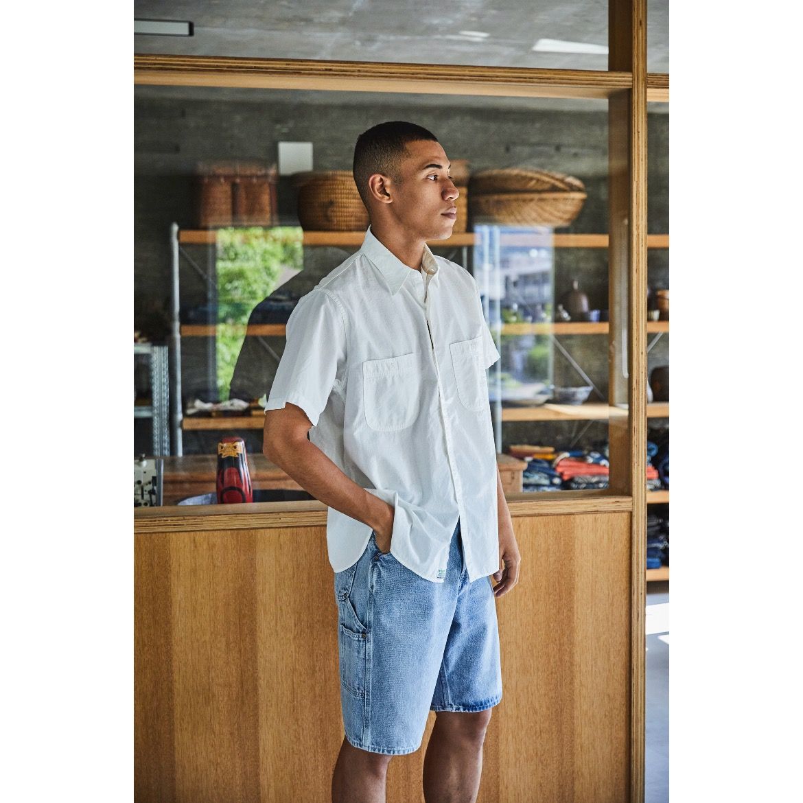 【残り一点】Short Sleeve White Chambray Work Shirt