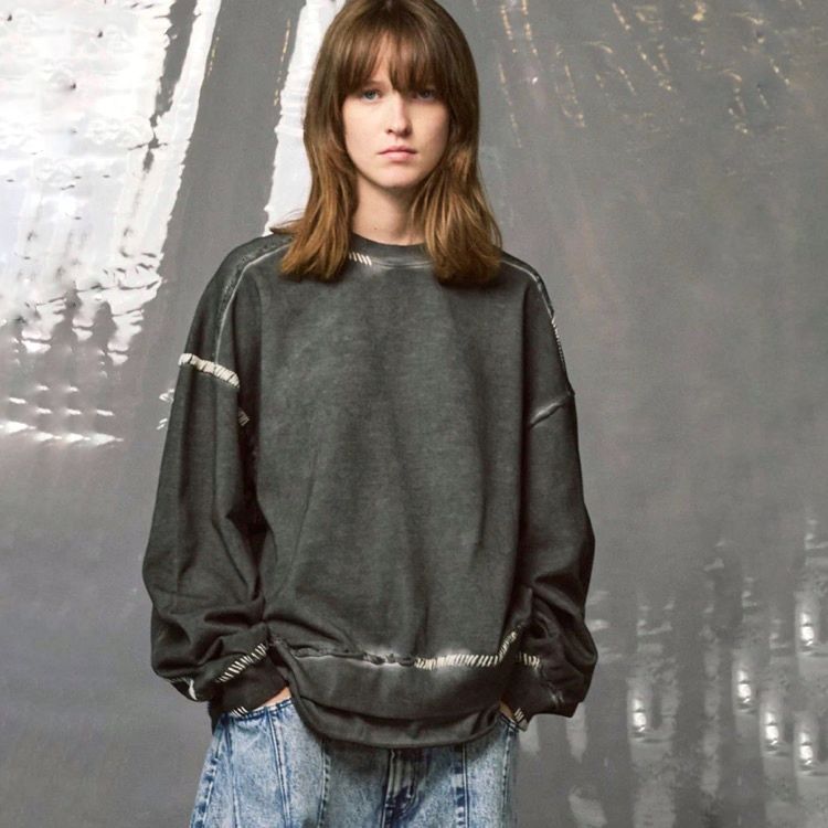 【残り一点】Heavy-Weight Sweat Embroidery Damage Over-Dye Crew Neck Pullover