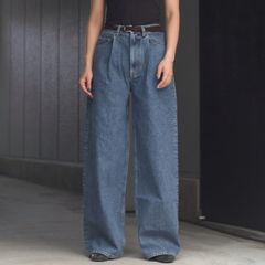 【残り一点】Washed Denim Tucked Wide Jeans
