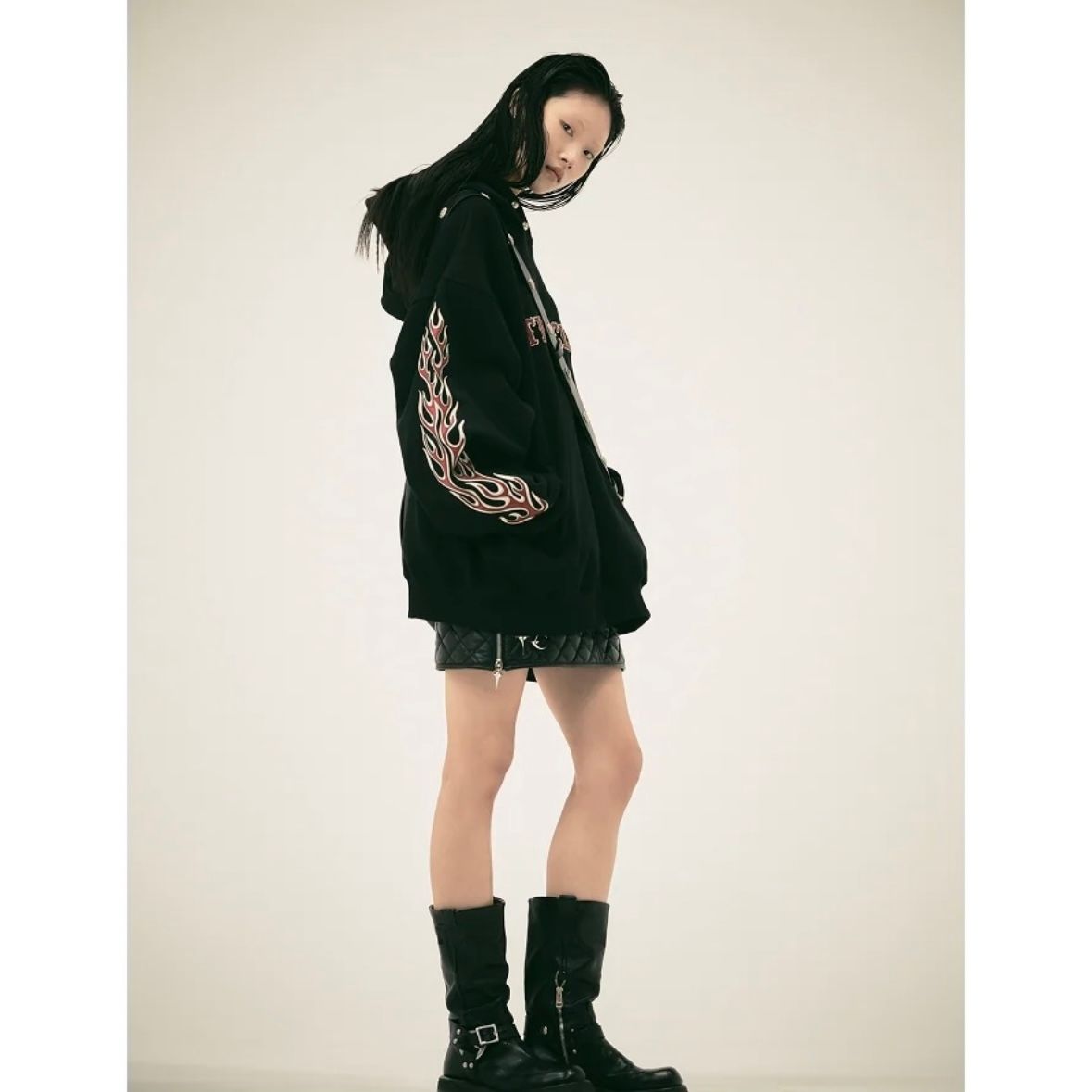 【残り一点】Leather Flame Hoodie