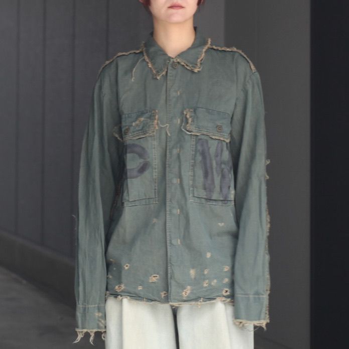 【残り一点】PW Slash Seam HBT Work Shirt With Damaged (FROM COAL MINE)