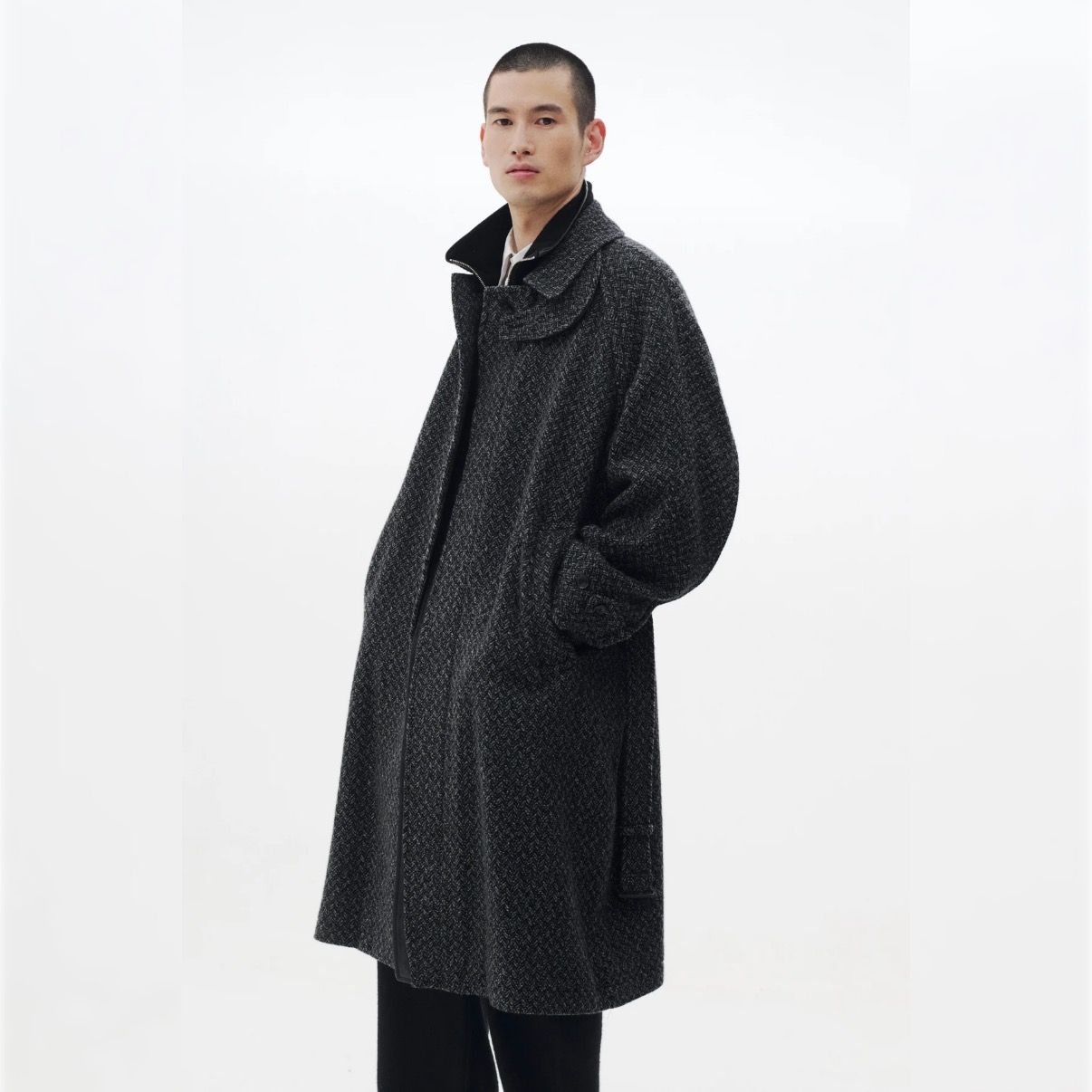 【残り一点】Herringbone Tweed Balmacaan Over Coat