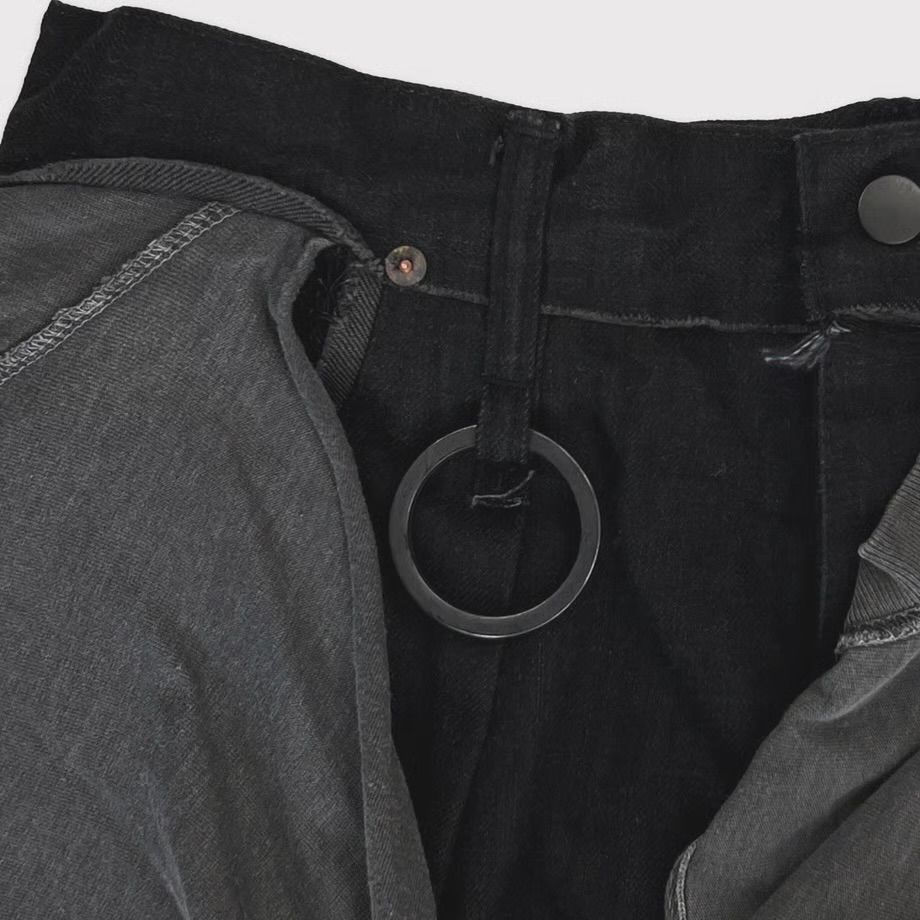 【残り一点】Slash Seam Twist Cargo Jeans with Wrapped(NOIR)