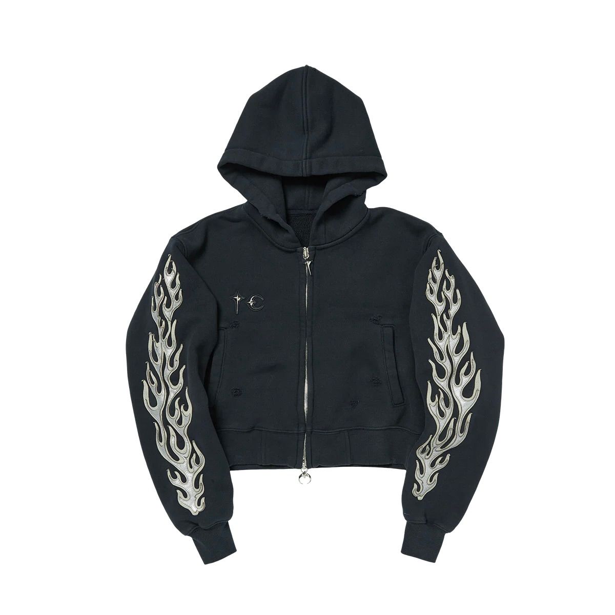 【残り一点】Leather Flame Cropped Hooded Zip Up