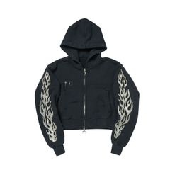 【残り一点】Leather Flame Cropped Hooded Zip Up