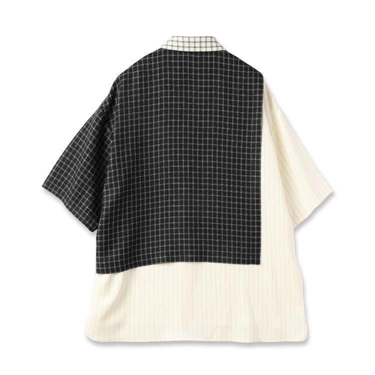 【残り一点】Check Asymmetrical Stripe Short Sleeve Shirt