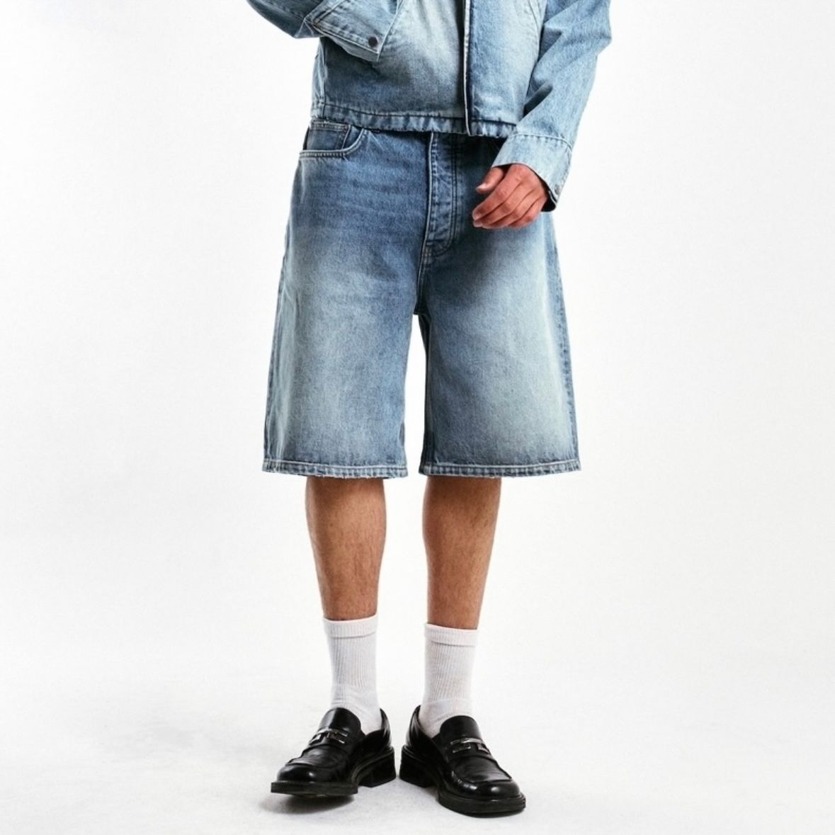 [人気] BOHEMSEO★24VER)DAMAGE WASHING SHORTS★デニムショーツ 4TH] 24VER. DAMAGE WASHING SHORTS, BLUE - bohemseo