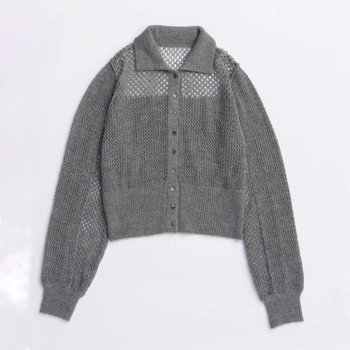 【残り一点】Tulle Shirt Layered Polo Knit Cardigan