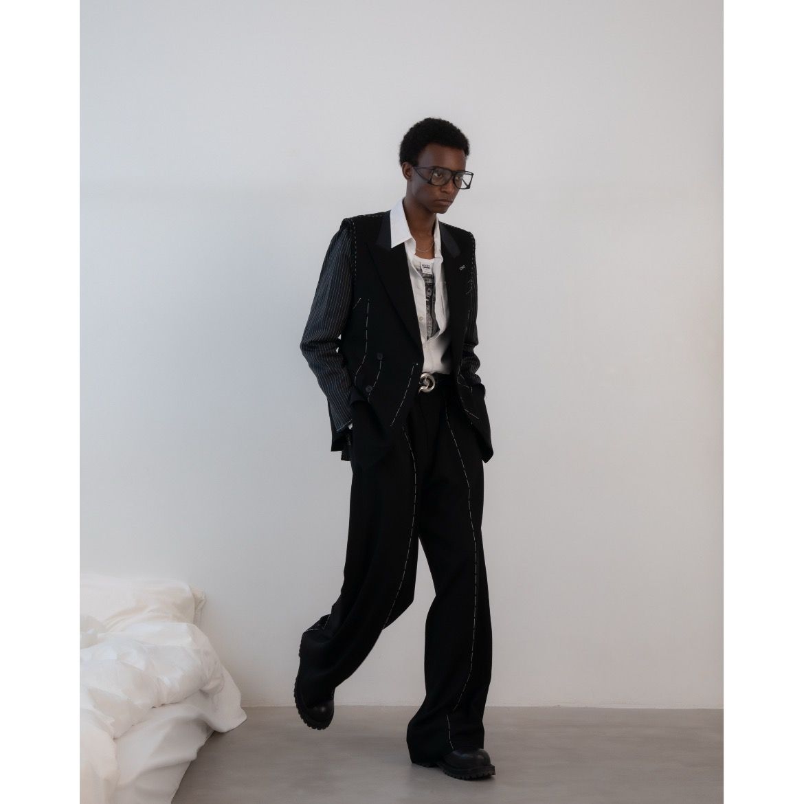 【残り一点】"Hand Stitch" Dress Wide Slacks