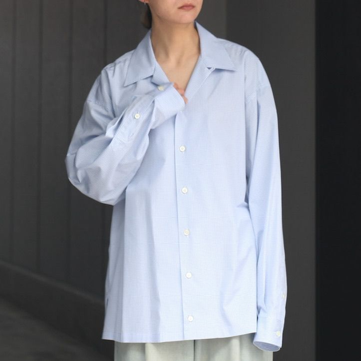 ダブル／ミストブルー ttt_msw 23ss Open Collar Shirt (Blue) - 通販