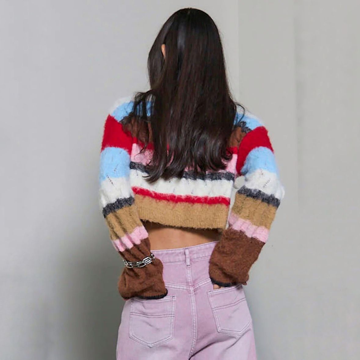 【残り一点】2way Neck Multi Border Knit Tops