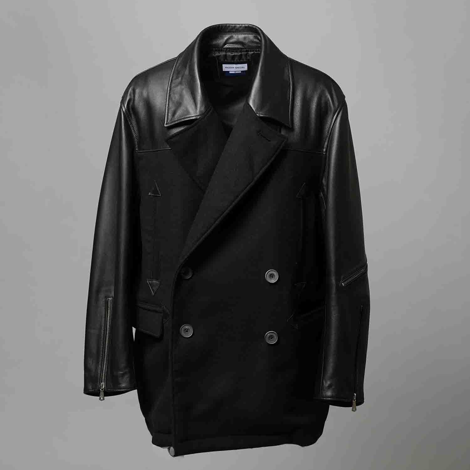 【残り一点】Sheep Leather Melton Combination Pea Coat