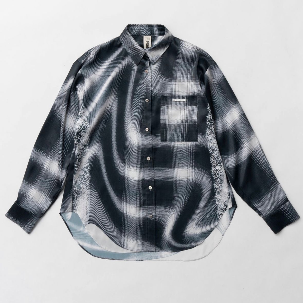 【残り一点】Ombre Check Lace Print Shirt
