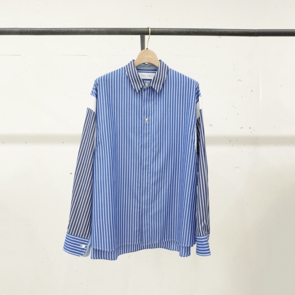 CULLNI - 【残り一点】Cotton Stripe Mix Chin Tab Shirt | ACRMTSM