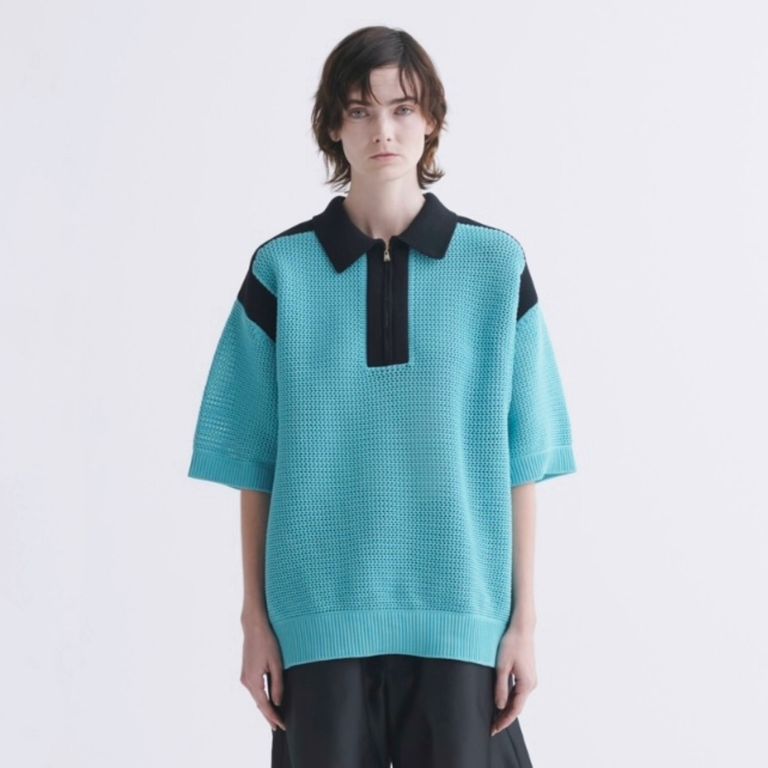 CULLNI - 【残り一点】Bi Color Mesh Knit Zip Up Polo Shirt 