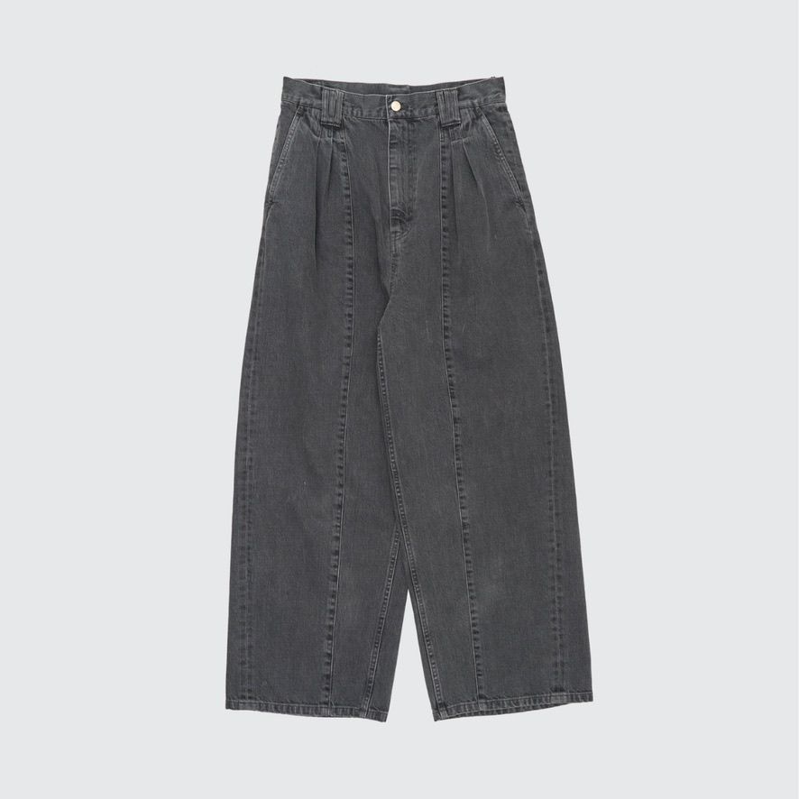【残り一点】Vintaged Wash Denim 3pleated Wide-Leg Trousers