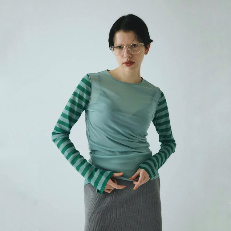 【残り一点】Border Sleeve Mesh Inner Tops