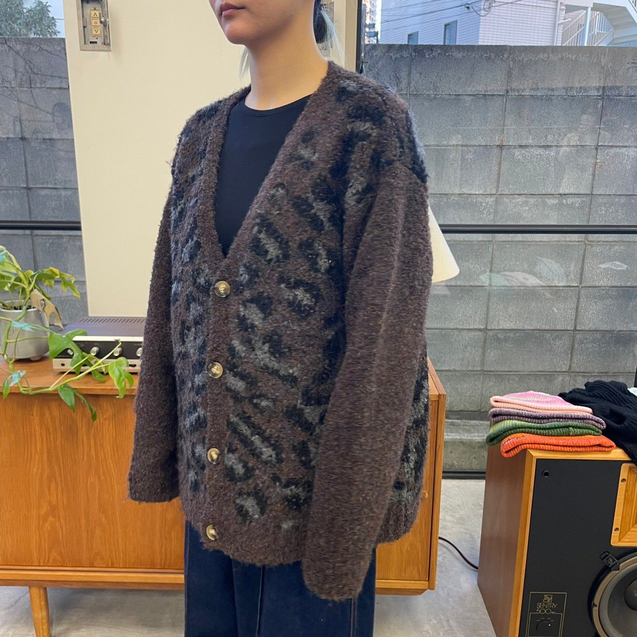 受賞店舗】 TTT MSW leopard knit cardigan ブラック dynamic-it.ro