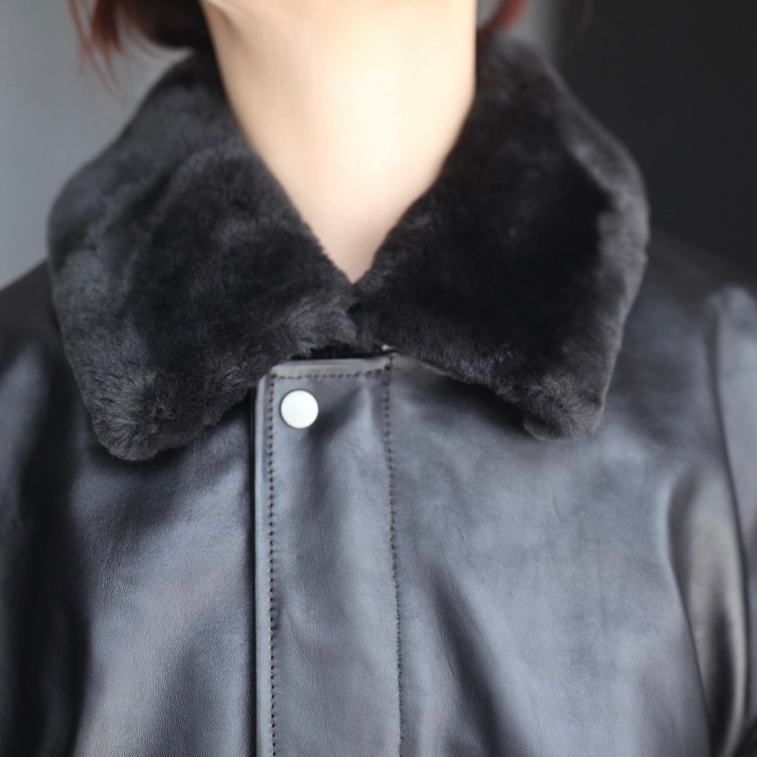 【残りわずか】Mouton Collar Sheep Leather Zip Jacket