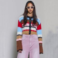 【残り一点】2way Neck Multi Border Knit Tops