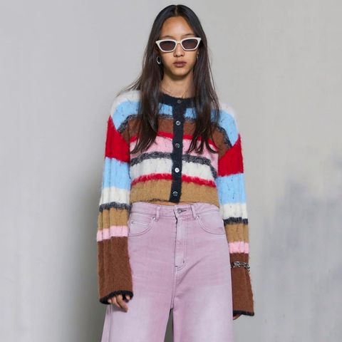 【残り一点】2way Neck Multi Border Knit Tops