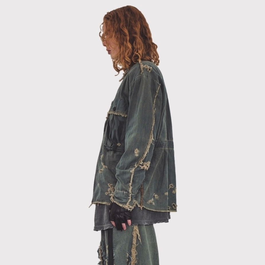 【残り一点】PW Slash Seam HBT Work Shirt With Damaged (FROM COAL MINE)