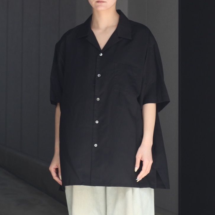 【残りわずか】Silk Cupro Twill Open Collar S/S Shirt