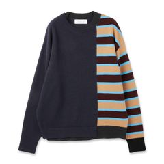 【残り一点】Asymmetrical Border Layered Rib Pullover Knit
