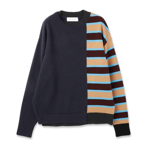 【残り一点】Asymmetrical Border Layered Rib Pullover Knit