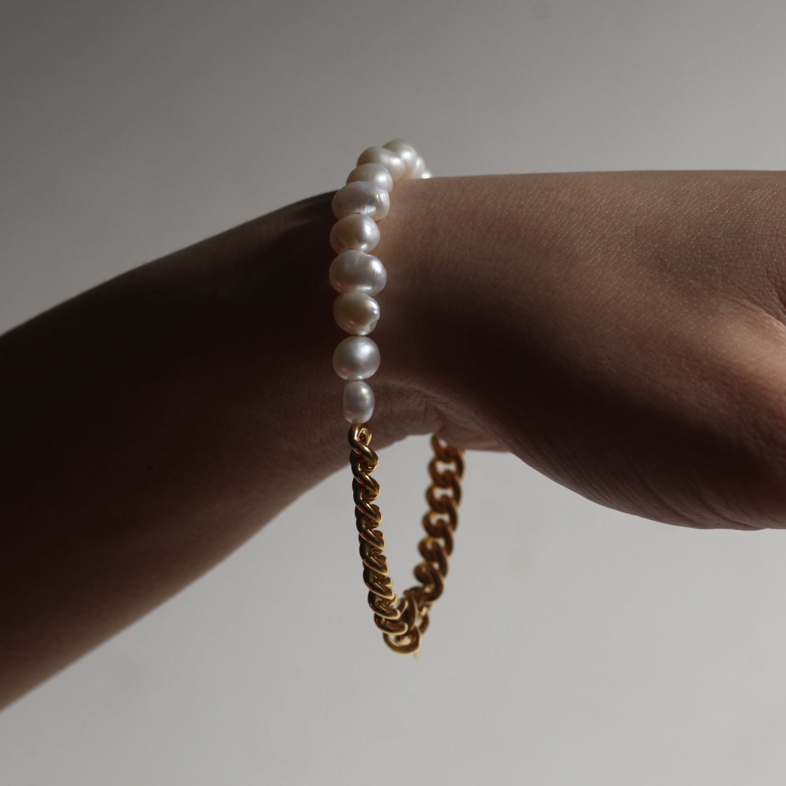 【お取り寄せ注文可能】Unisex Curb Chain Pearl Bracelet