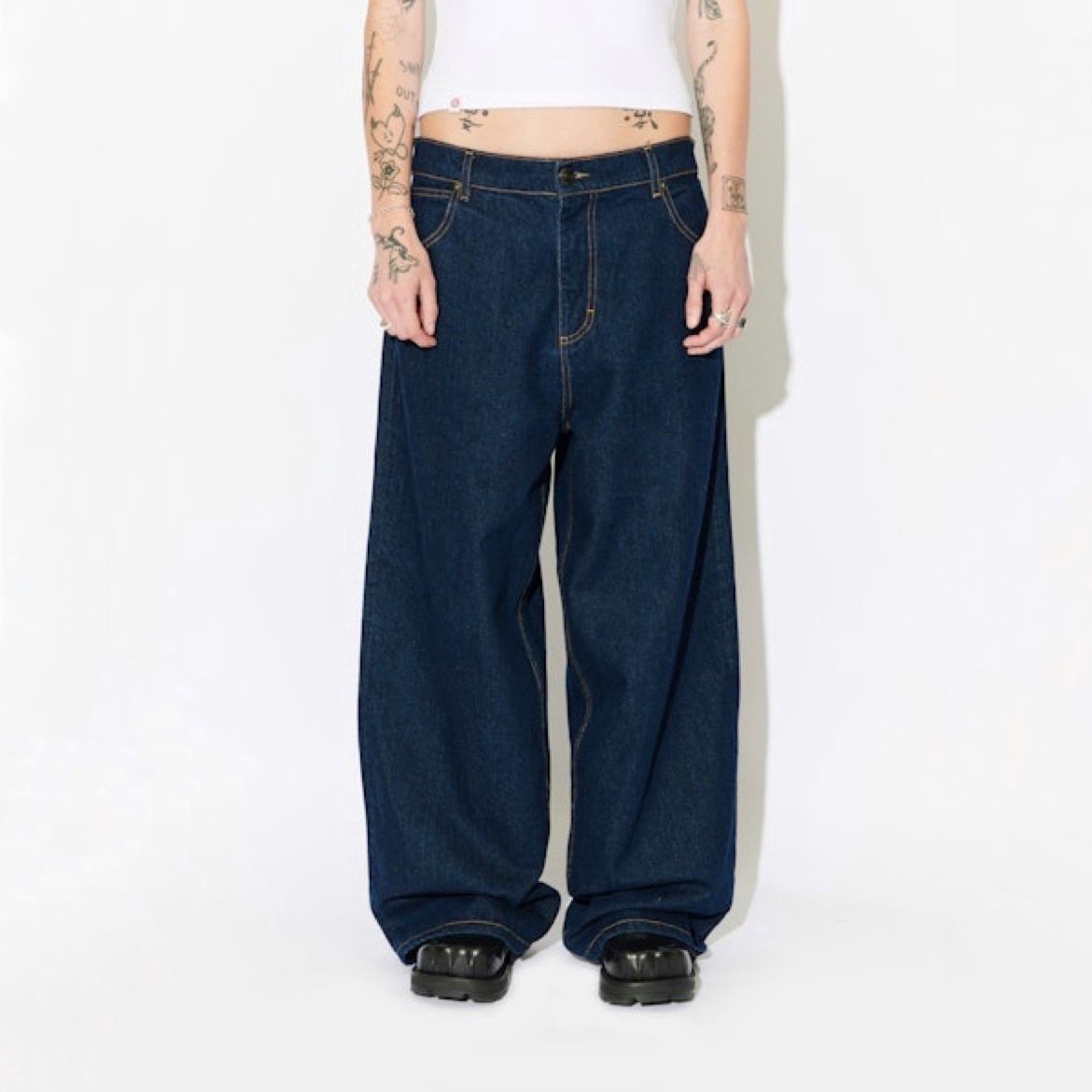 【残り一点】Wide Leg Jeans with Knit Patch Waisted