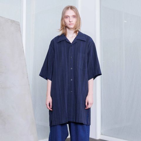 【残り一点】ポケットオープンカラーシャツ(LINEN/COTTON)