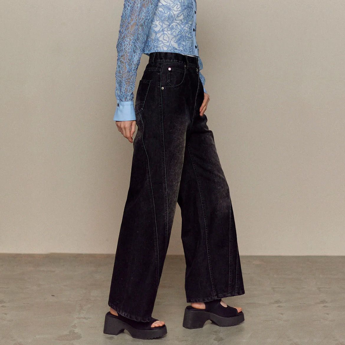 【残り一点】Wide Straight Flocking Denim Pants