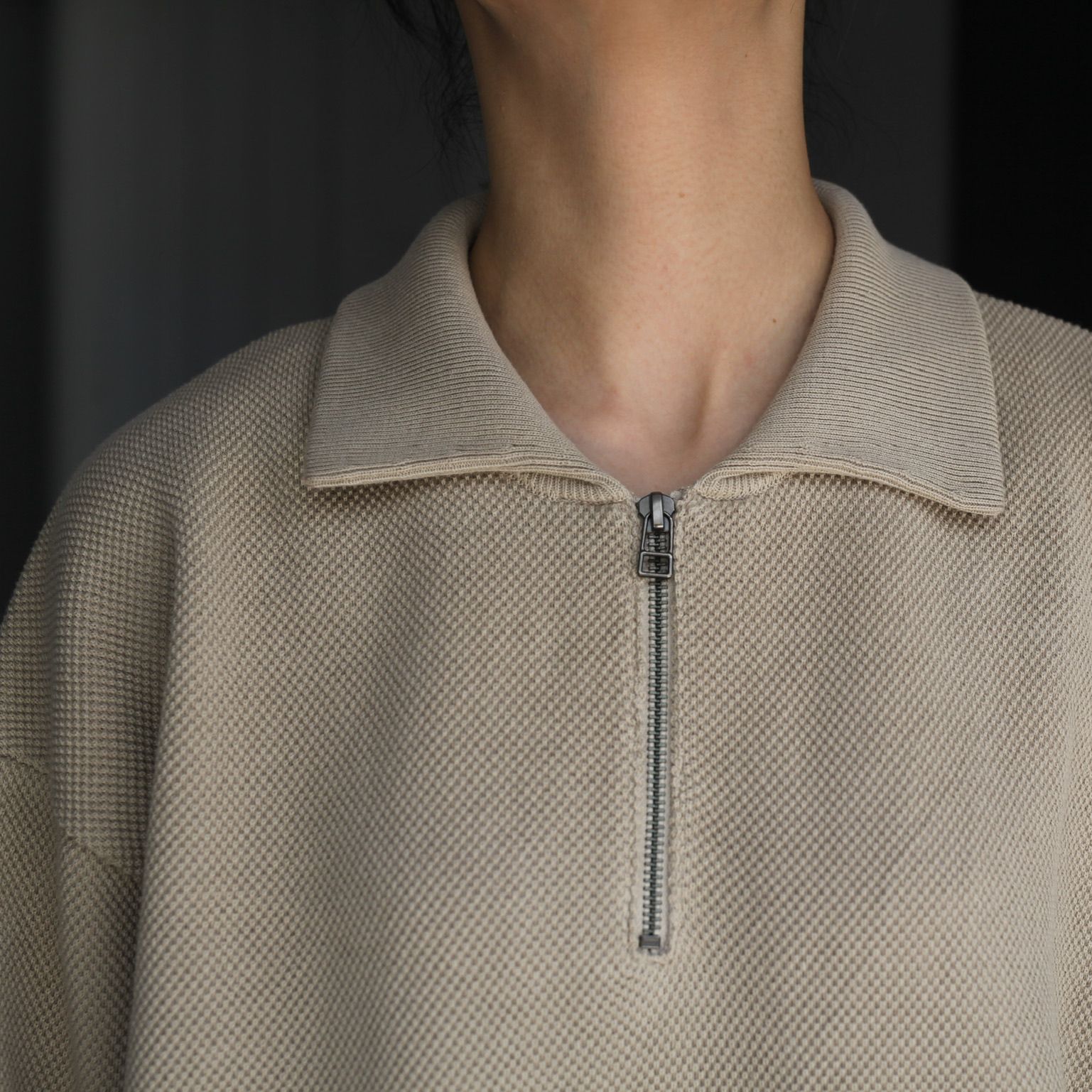 crepuscule - 【残りわずか】Moss Stitch Half Zip Polo | ACRMTSM