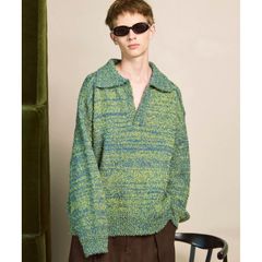 【残り一点】Mix Color Fancy Yarn Prime-Over Skipper Knit Pullover