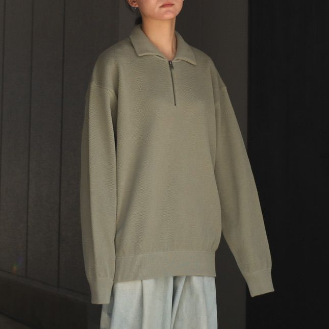 crepuscule - 【残りわずか】Moss Stitch Half Zip Polo | ACRMTSM