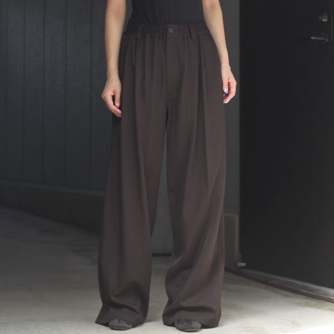 【残り一点】Wool Washer Twill 2pleated Wide-leg Easy Trousers