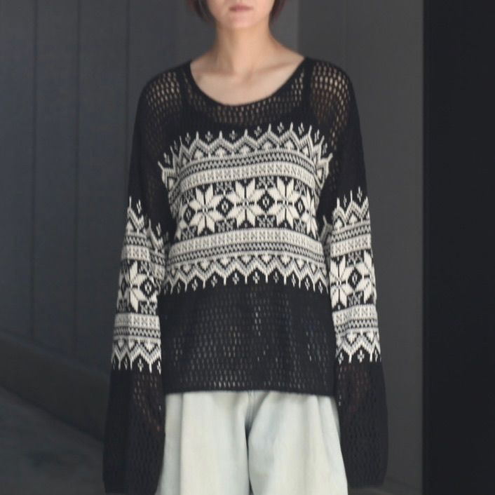 【残り一点】Nordic Jacquard Open Knit Sweater