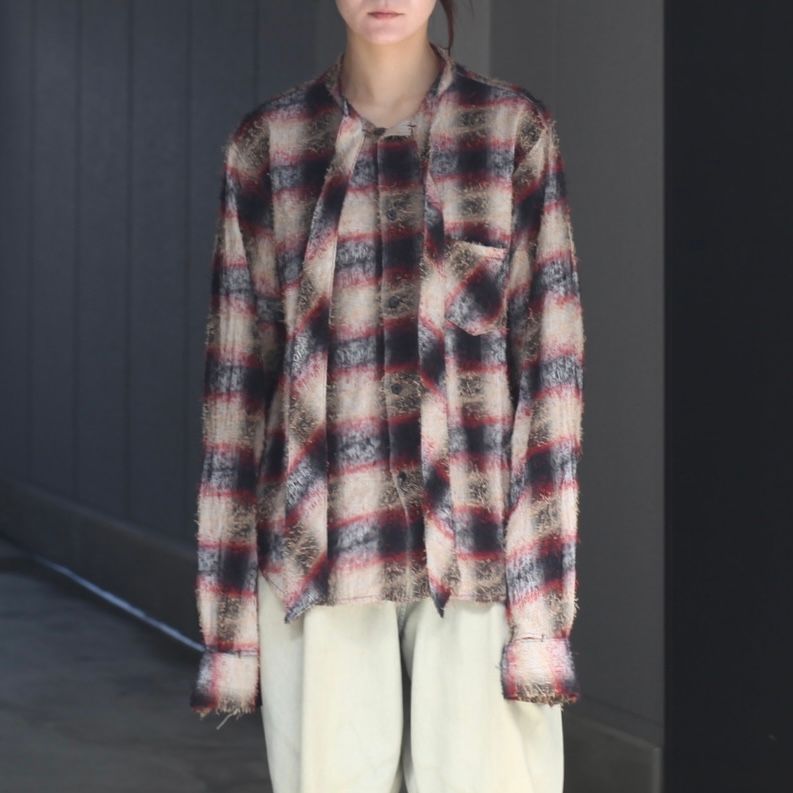 【残り一点】Shaggy Ombre Ribbon Shirt(DRUNK)