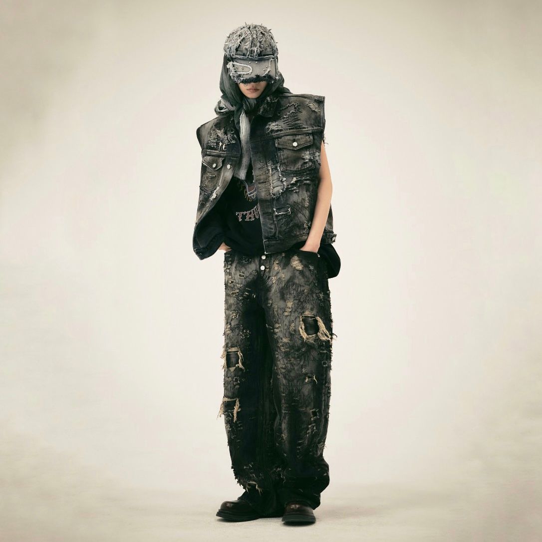 【残り一点】Hard-Washed Damaged Denim Pants