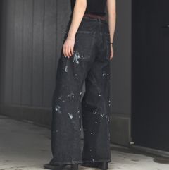 【残りわずか】3D Twisted Wide Leg Jeans(PAINT SPLATTERED)