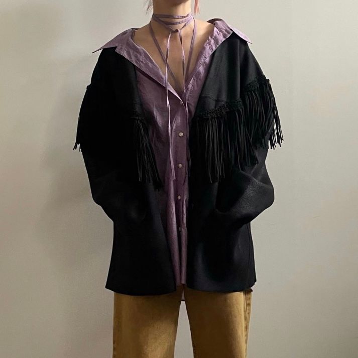 【残り一点】Vintage Like Fringe Knit Jacket
