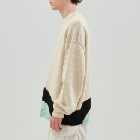 YOKE / INTARSIA COTTON SWEATER-