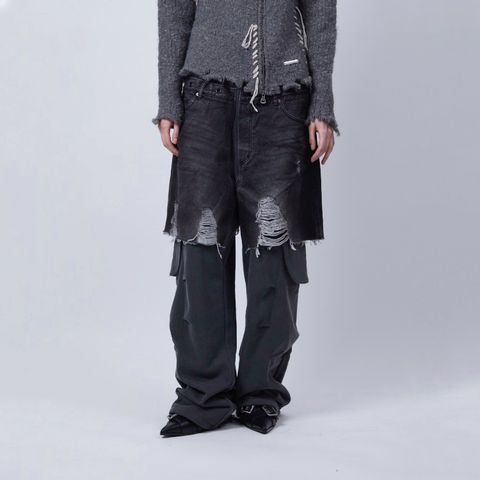 【残り一点】Unisex Rugged Denim-inset Sweat Pants