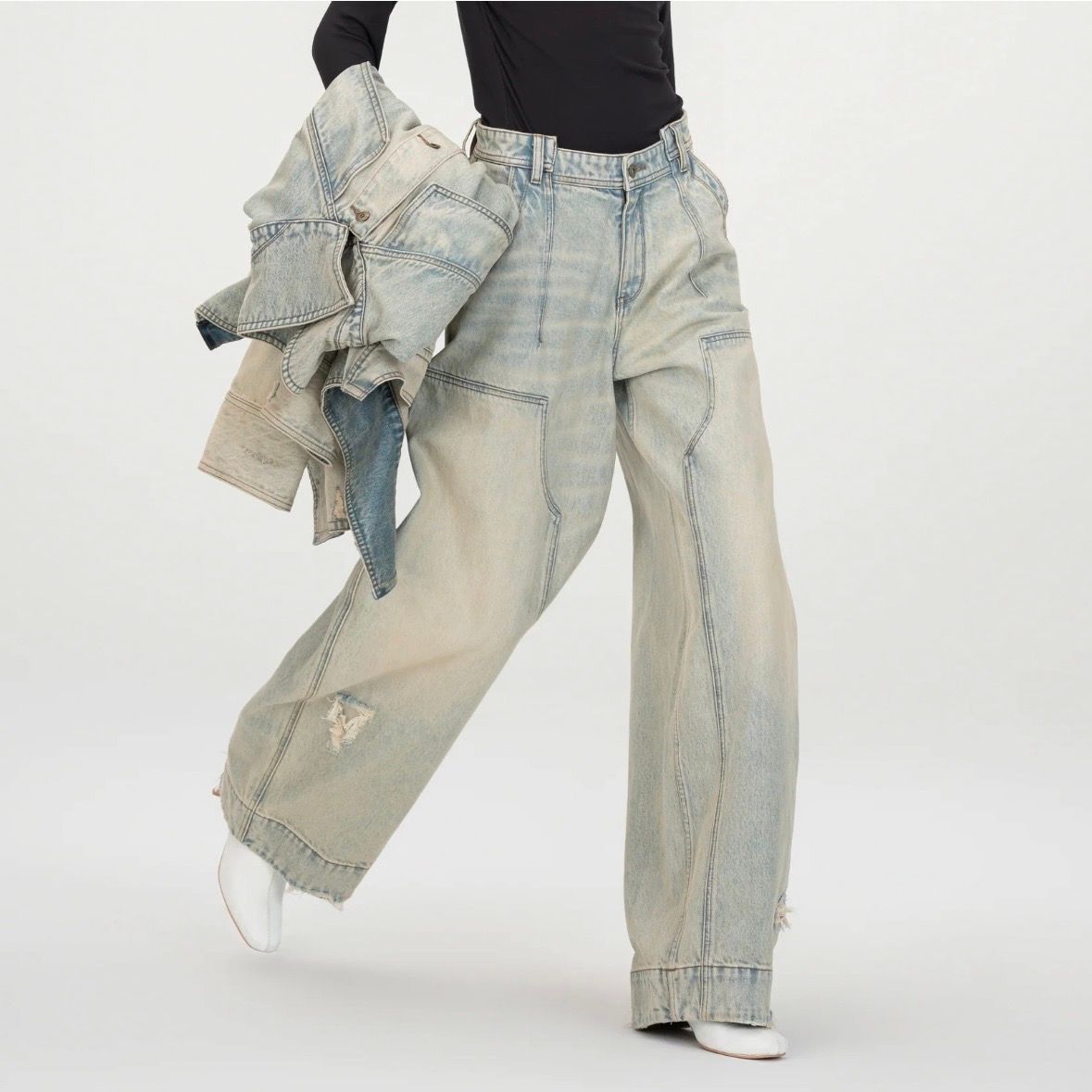 【残り一点】Washed Denim Deconstructed Cargo Jeans