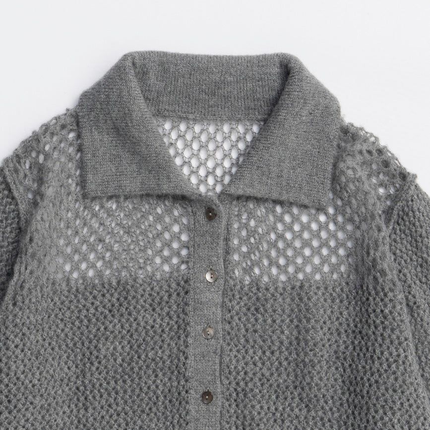 【残り一点】Tulle Shirt Layered Polo Knit Cardigan