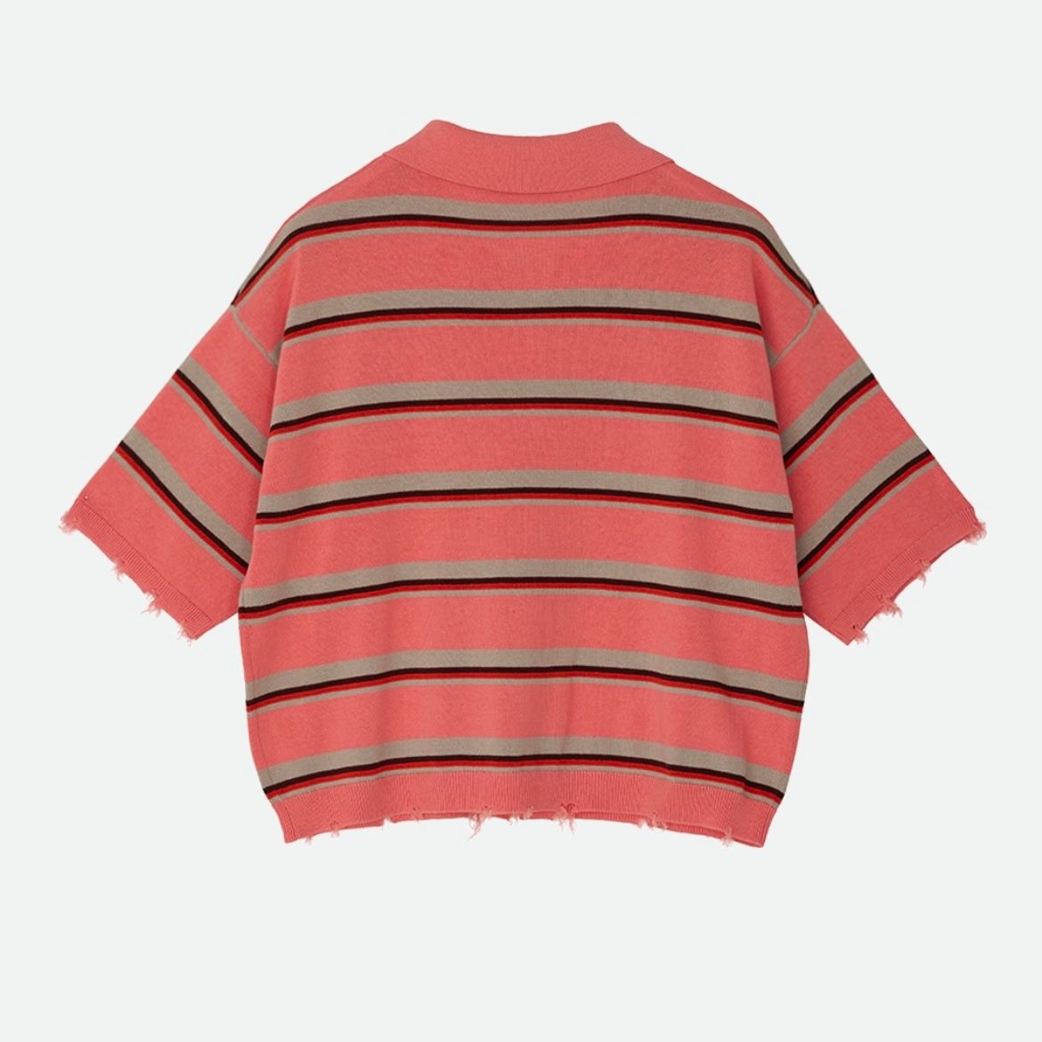 即購可　Nodress レッド　poloトップス十字架 NOUNLESS - 【残り一点】NL Border Grunge Mini Polo Knit