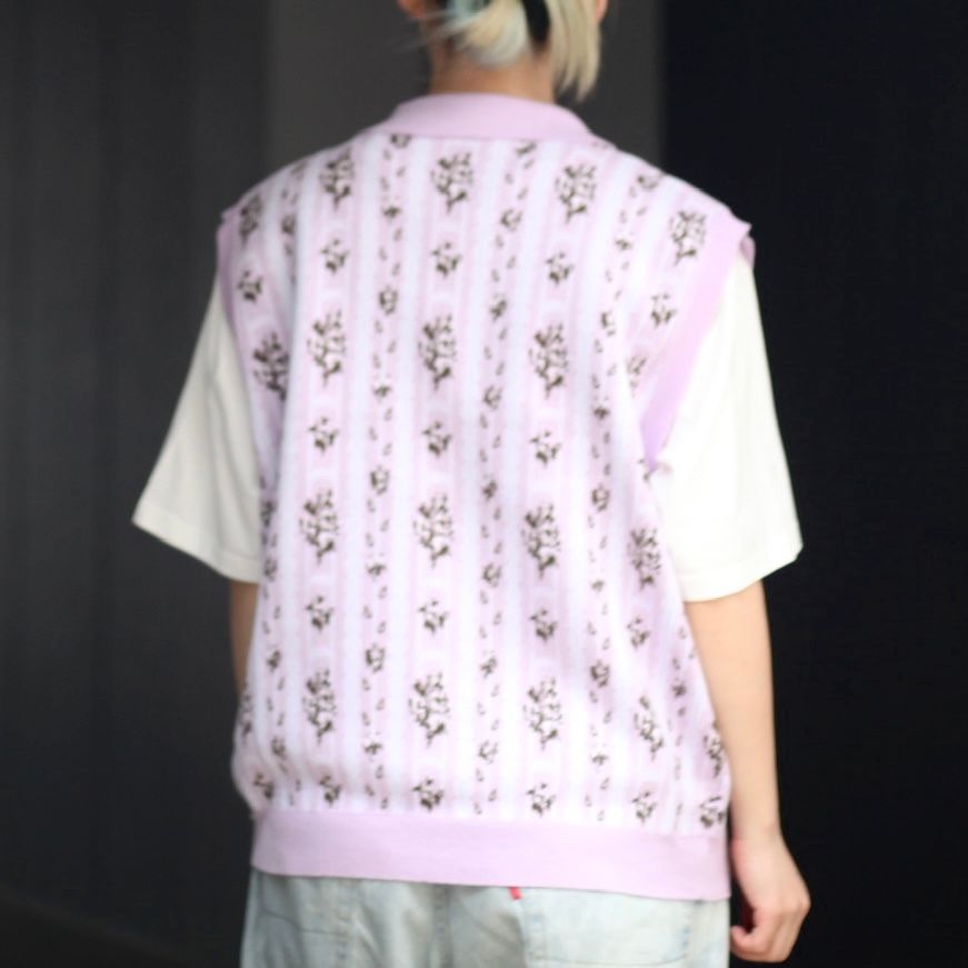 【残りわずか】Flower Jacquard Knit Vest(UNISEX) - M